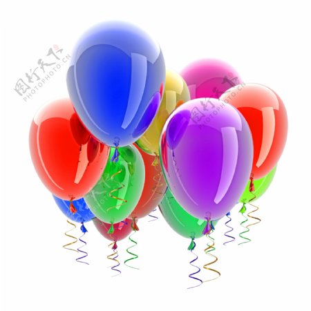 泛着光泽的七彩氢气球摄影高清图片