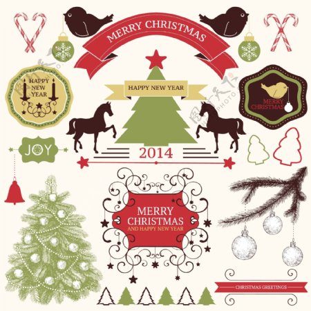2014的圣诞节标签色带和挂件饰品矢量04