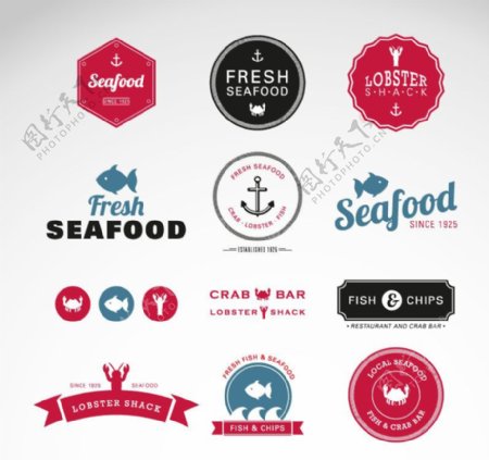 海鲜食品标签矢量素材