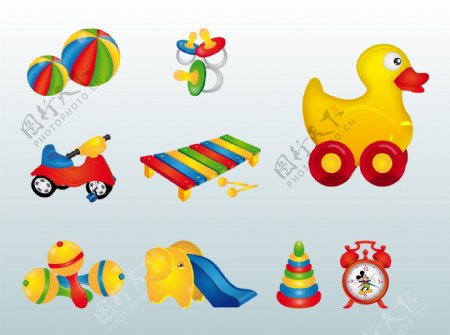 9色彩鲜艳的儿童玩具向量集