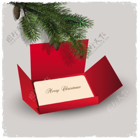 圣诞卡和红色的信封分支的冷杉