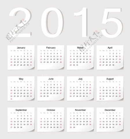 简单的日历2015矢量