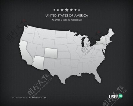 完美的美国各州PSD矢量地图
