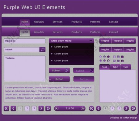 紫色的WebUI元素盒PSD