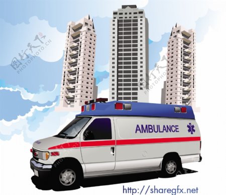 120辆救护车02矢量素材紧急车辆医院的摩天大楼