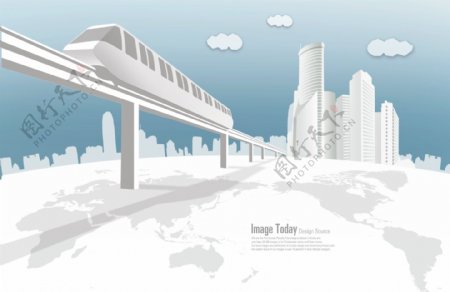 抽象城市和列车桥