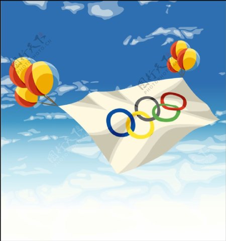 印花矢量图蓝色白色奥运五环气球免费素材
