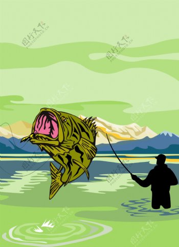 大口黑鲈鱼的钓鱼竿