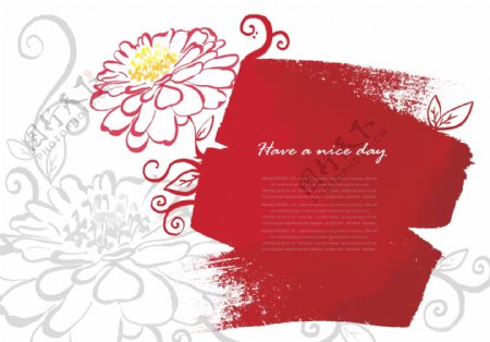 红色花朵和墨迹背景