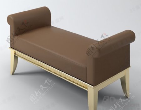 3D棕黄色皮质床尾凳模型