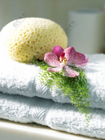 浴巾和鲜花图片