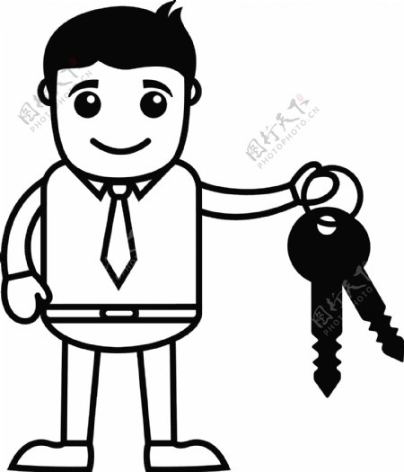 人与车钥匙房地产贷款的概念商业卡通人物矢量图