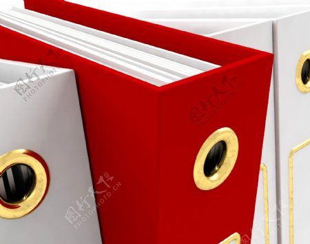 红色的文件之间的白色特写镜头让办公室组织