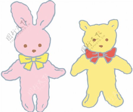 动物玩具兔和熊矢量