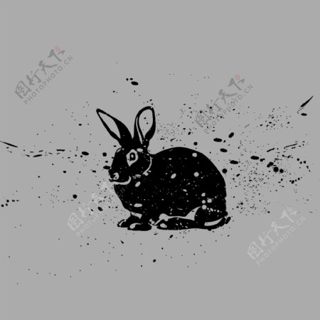 印花矢量图动物兔子男装墨印免费素材