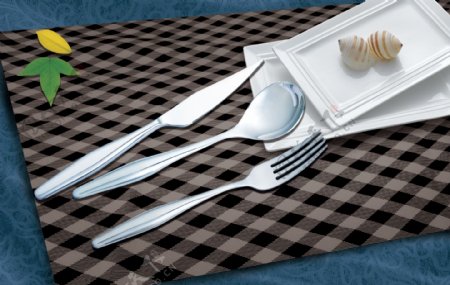 餐具素材西餐厅盘子刀叉毯子