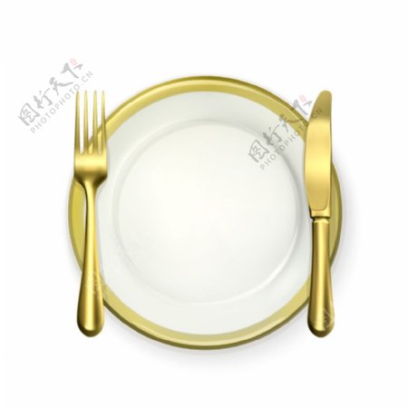 金色餐盘与刀叉矢量素材