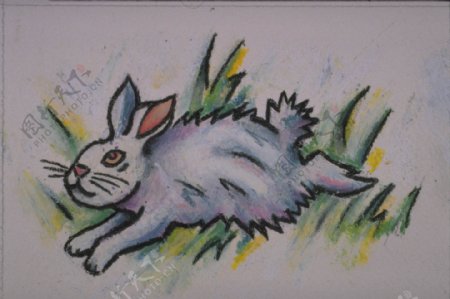 小白兔蜡笔画