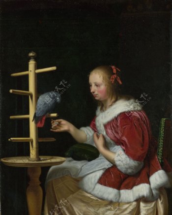 女人饲养一只鹦鹉图片