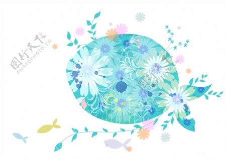 蓝色花卉插画矢量素材
