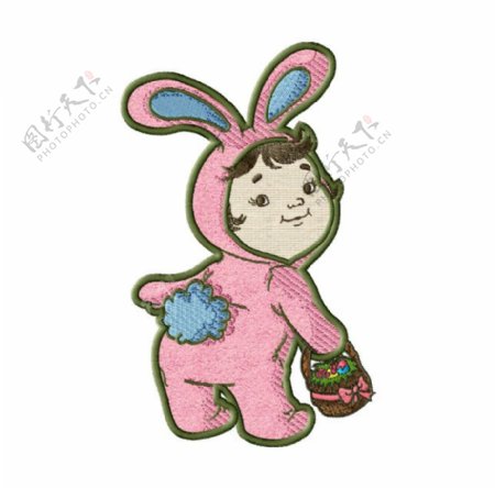 绣花可爱卡通卡通人物女孩兔子装免费素材
