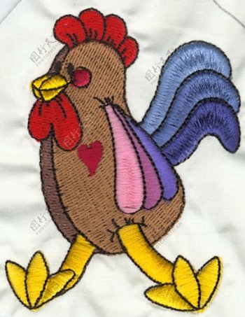 绣花动物鸡色彩五颜六色免费素材