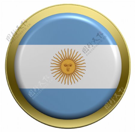 阿根廷国旗上的圆形按钮白色隔离