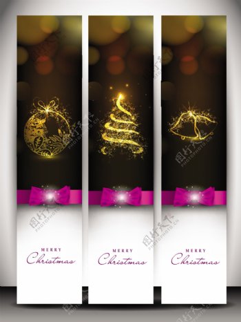 圣诞快乐网站标题和标语的圣诞球的圣诞树和圣诞铃铛