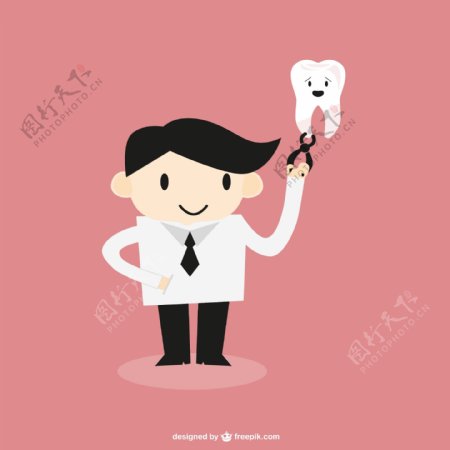卡通牙医与牙齿