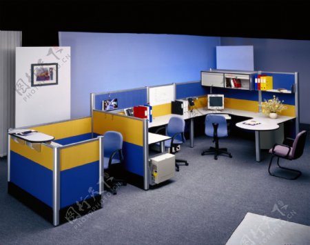 蓝色的办公室图片