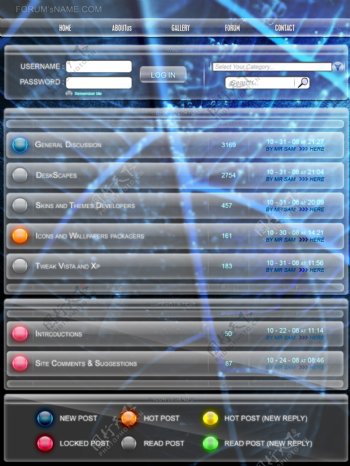 蓝色水晶质感网页论坛模板图片