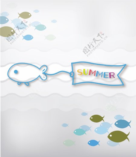 夏天的矢量图和鱼的水