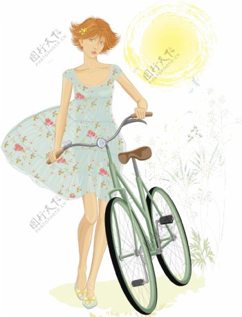骑自行车的短发女郎模板