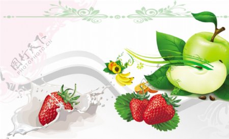 高清水果牛奶草莓苹果香蕉图片