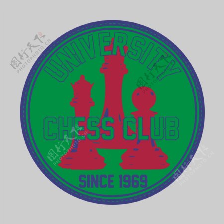 印花矢量图T恤图案图文结合国际象棋徽章免费素材