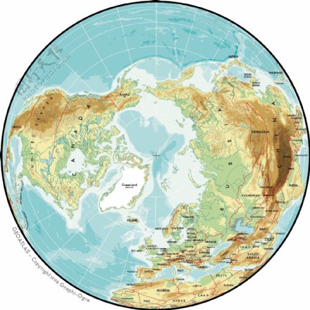美丽的世界地图矢量素材的球形地图北半球