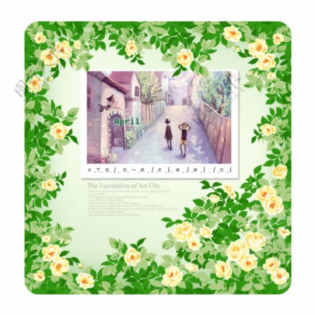 韩国绿色花卉相框