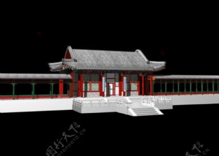3D中国古代建筑走廊模型