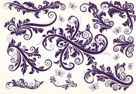 精美华丽的紫色花纹花边矢量素材