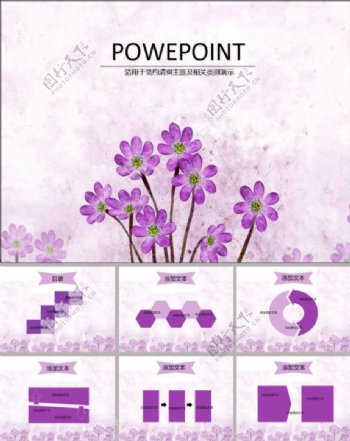 紫色花朵ppt模板