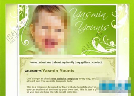 绿色花纹简单的婴儿网页模板