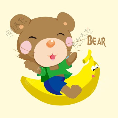 印花矢量图可爱卡通卡通动物熊香蕉免费素材