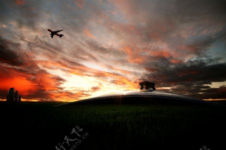 夕阳海报背景