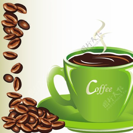 咖啡杯咖啡豆矢量素材图片