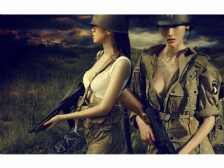 二战女兵军事PPT背景图片