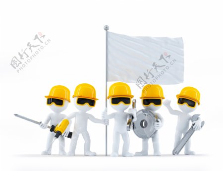 建筑工人的工具和空白旗建设集团
