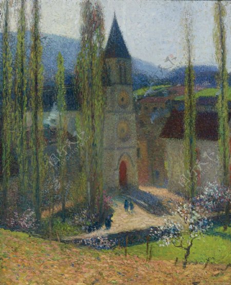 乡村教堂油画图片