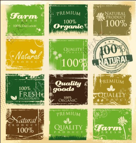 新鲜的绿色农场标签矢量素材