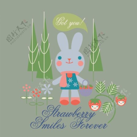 印花矢量图卡通动物兔子植物免费素材