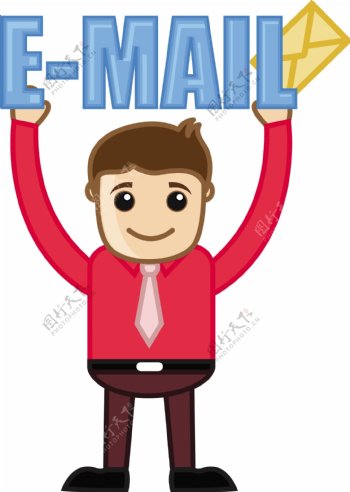 男人抱着电子邮件文本和信封矢量插画